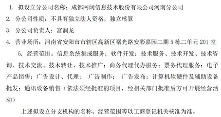 因應(yīng)戰(zhàn)略布局，網(wǎng)闊信息擬設(shè)立分公司專注計(jì)算機(jī)軟硬件開(kāi)發(fā)與銷售